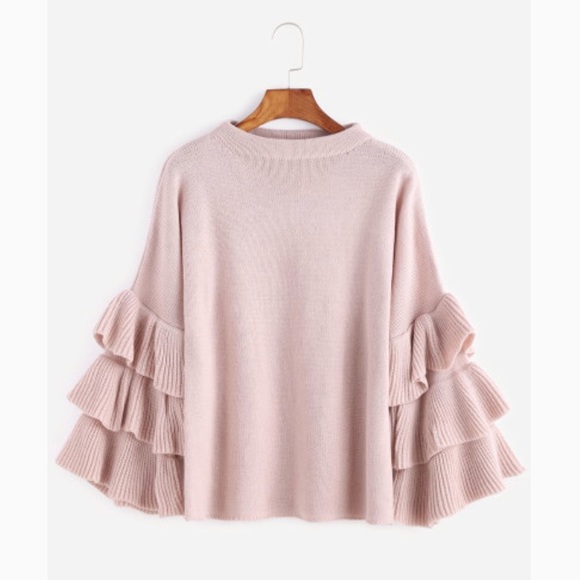 cable stitch Sweaters - Cable stitch bell ruffle sleeve sweater